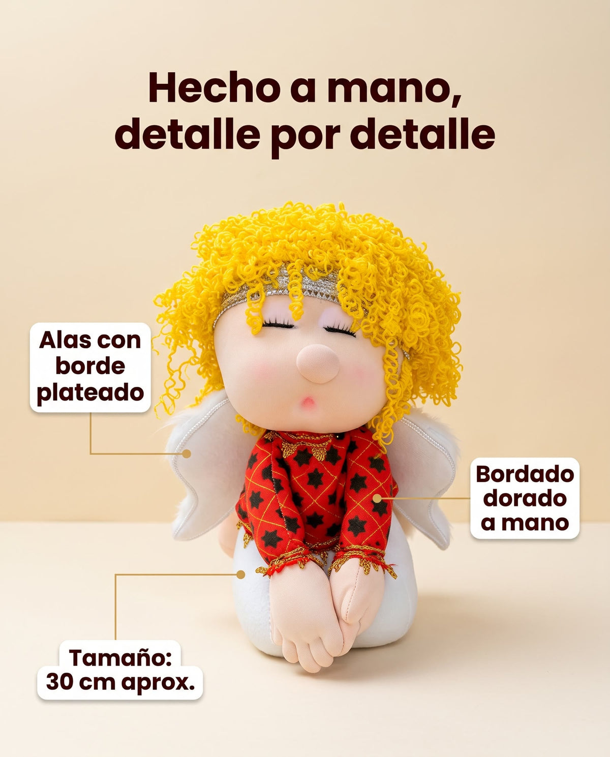 Ángel navideño artesanal 30 cm hecho a mano