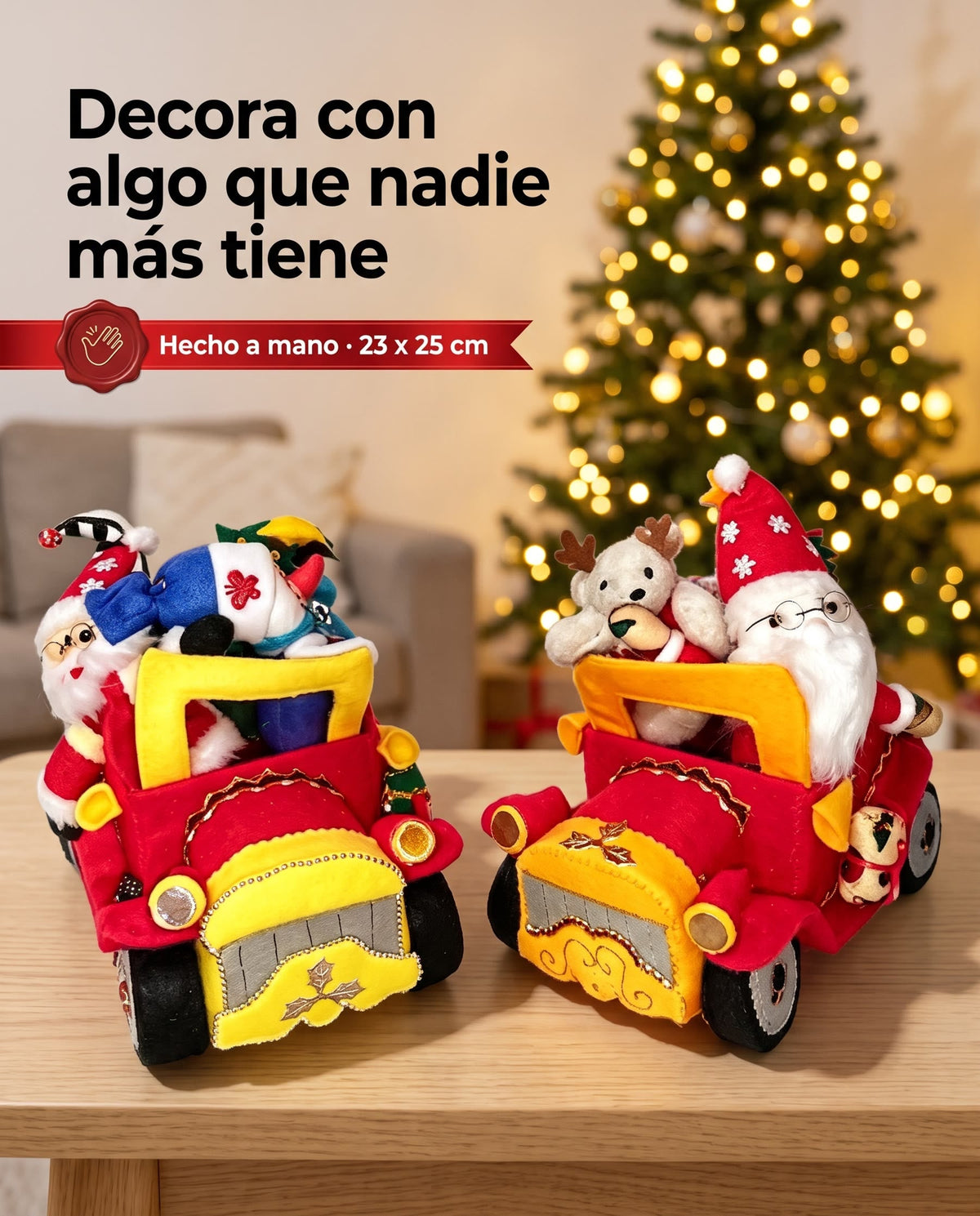 Carrito Navideño artesanal 23 x 25 cm hecho a mano
