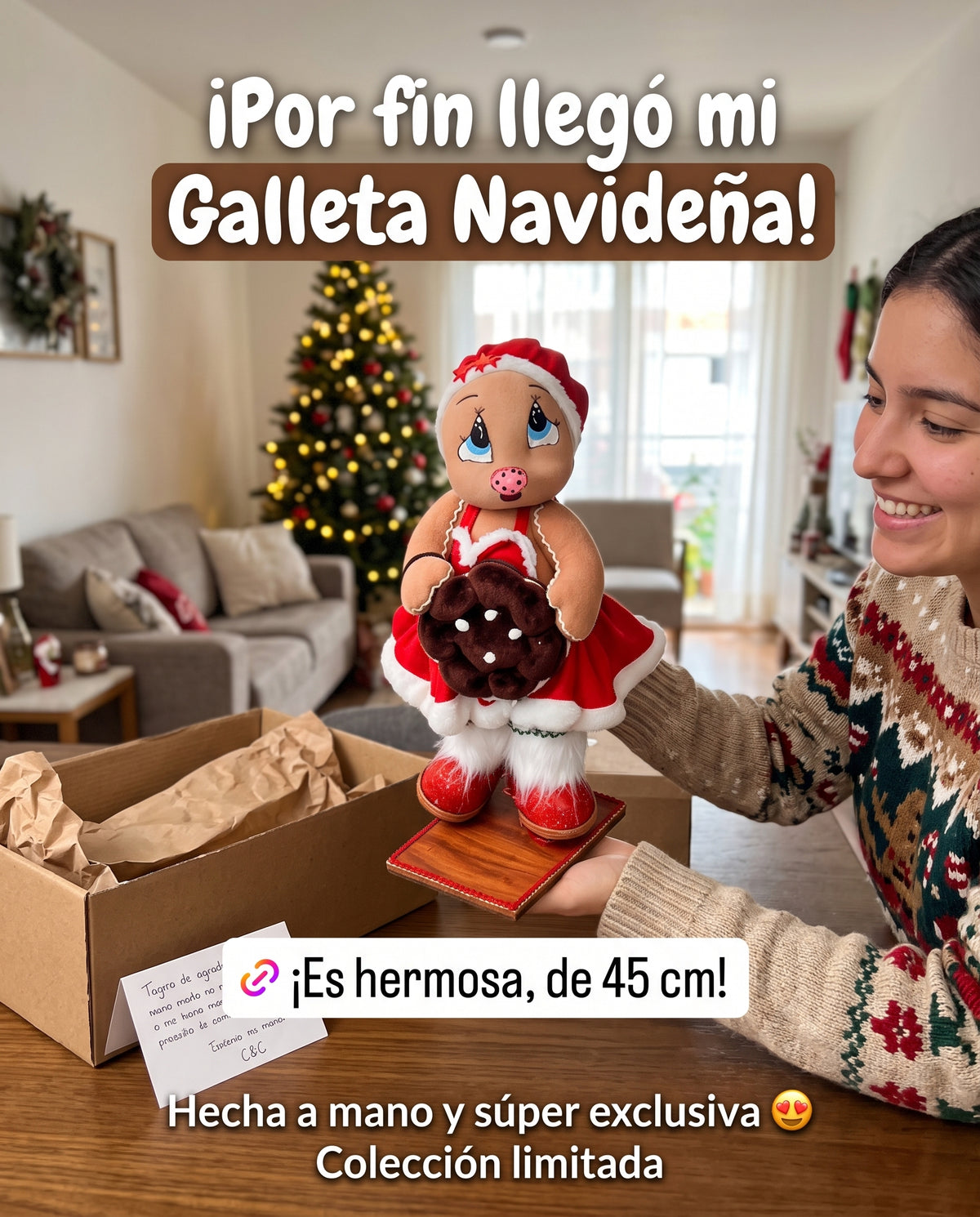 Galleta Navideña - Muñeca Artesanal Navideña 45cm, Edición Limitada