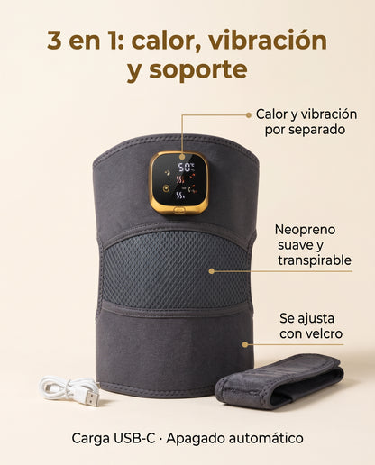 Masajeador de Rodilla Térmico Inalámbrico - Calor 50°C, Vibración y Recargable USB-C