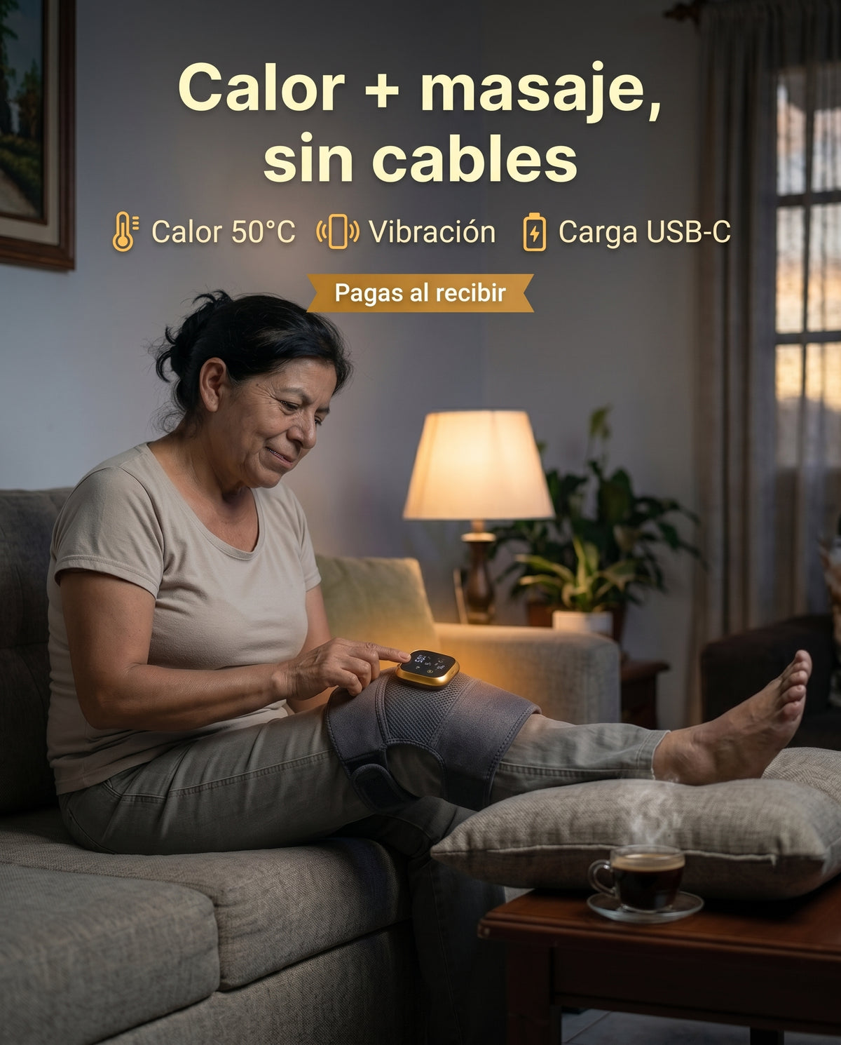 Masajeador de Rodilla Térmico Inalámbrico - Calor 50°C, Vibración y Recargable USB-C