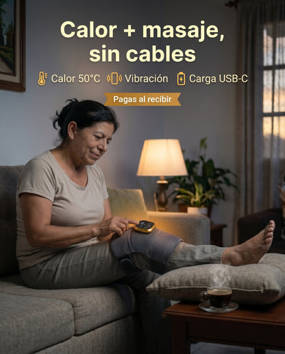 Masajeador de Rodilla Térmico Inalámbrico - Calor 50°C, Vibración y Recargable USB-C